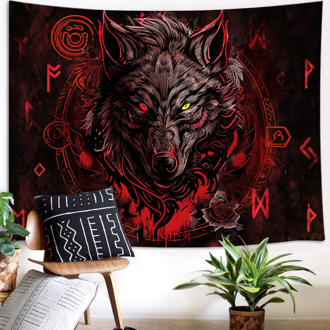 WorldNorse Nordic Wolves Rune Tapestry