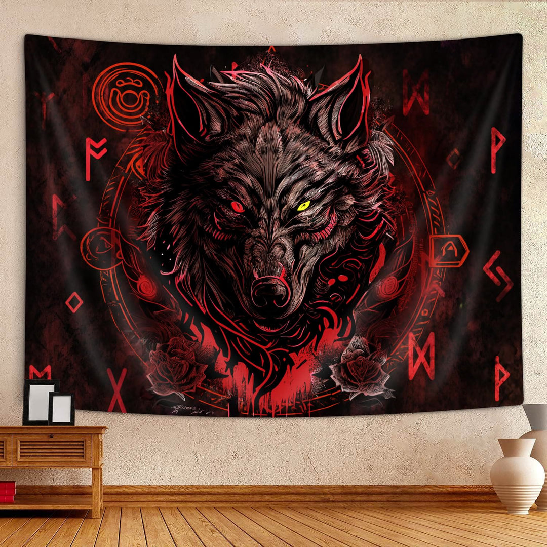 WorldNorse Nordic Wolves Rune Tapestry