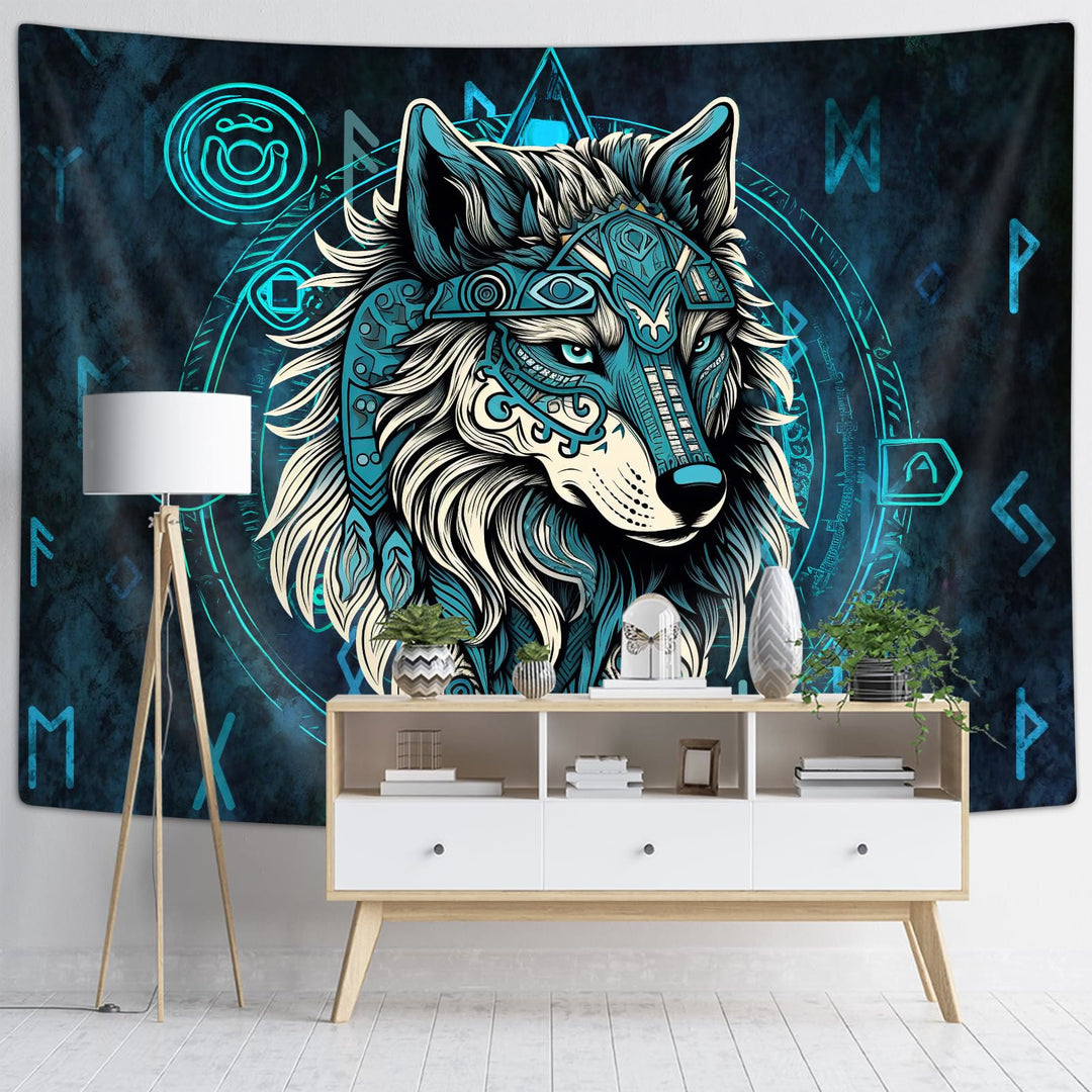 WorldNorse Nordic Wolves Rune Tapestry