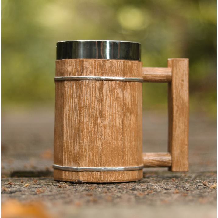 WorldNorse Square Handle Wood Grain Mug