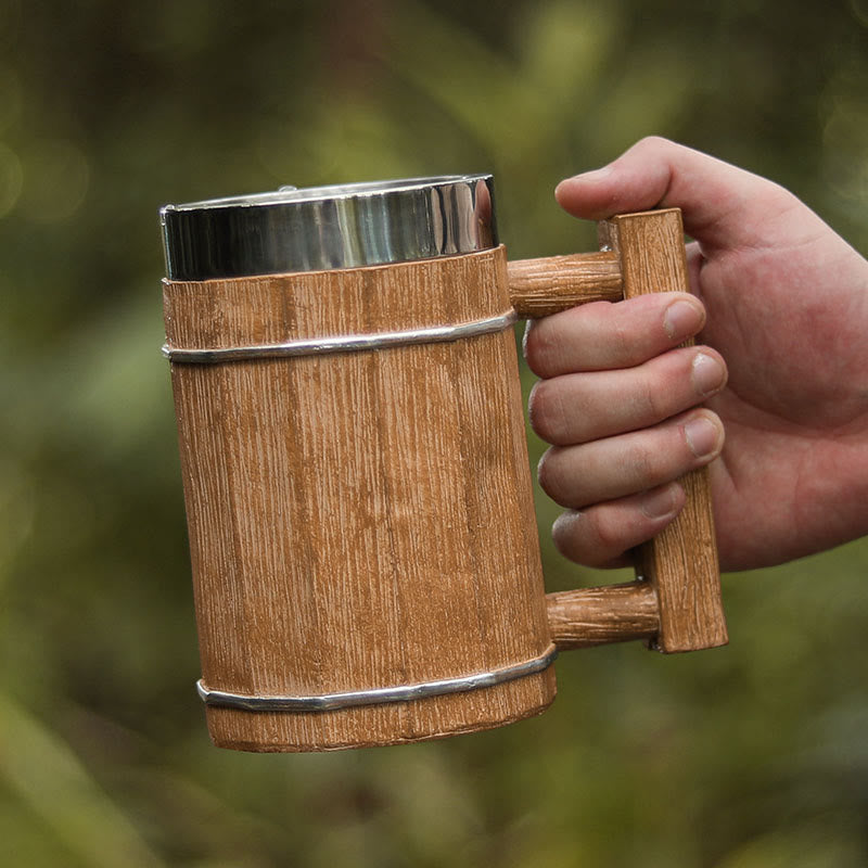 WorldNorse Square Handle Wood Grain Mug