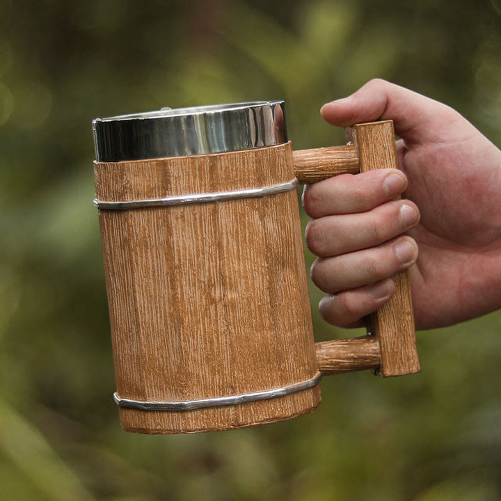 WorldNorse Square Handle Wood Grain Mug