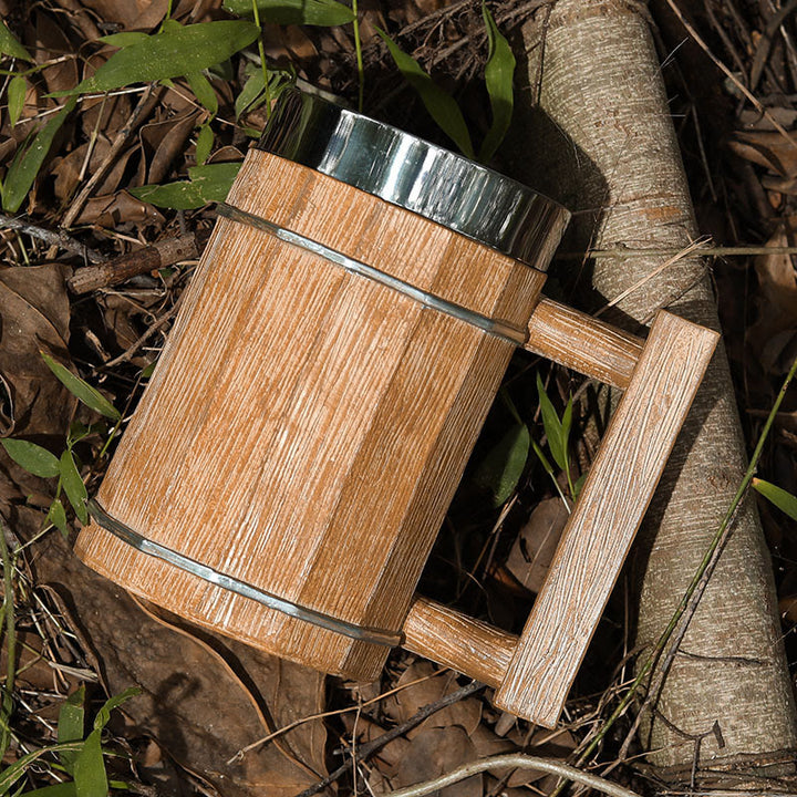 WorldNorse Square Handle Wood Grain Mug