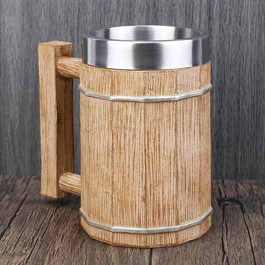 WorldNorse Square Handle Wood Grain Mug