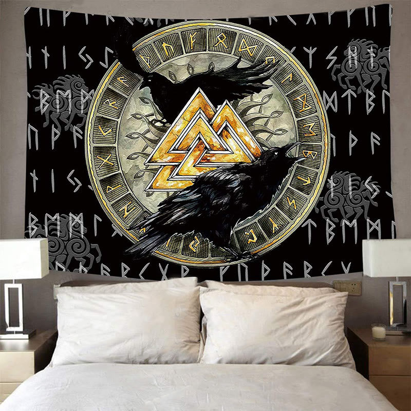 WorldNorse Viking Valknut Raven Tapestry