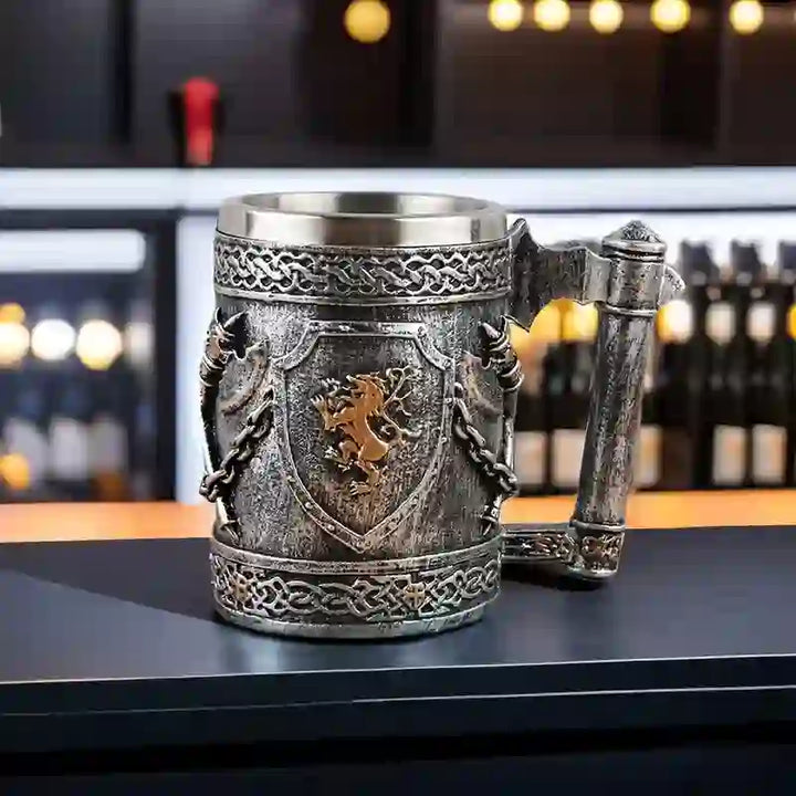 WorldNorse Medieval Viking Axe Lion Mug