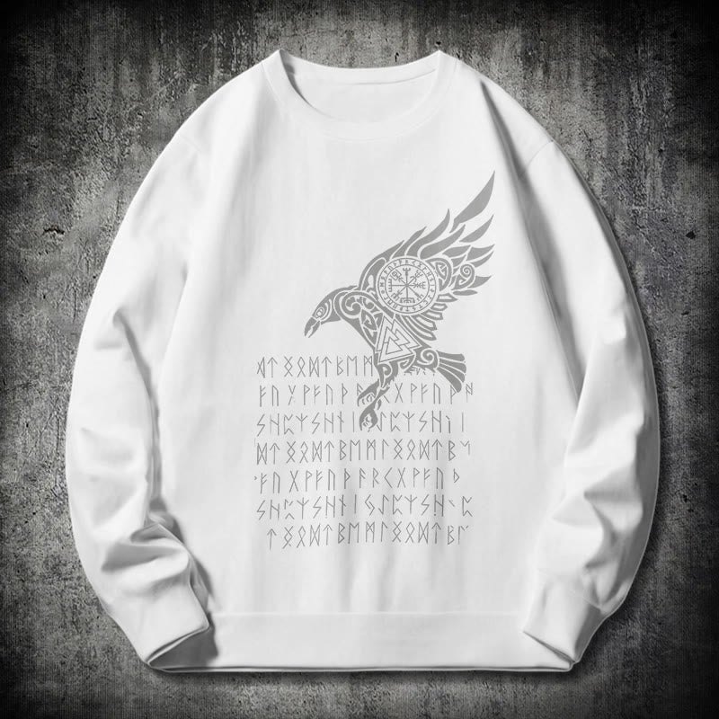 WorldNorse Raven With Vegvisir Runes Valknut Sweatshirt - White - 2XL - image 10