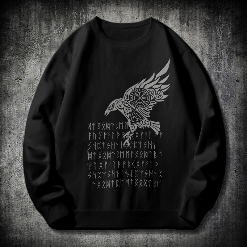 WorldNorse Raven With Vegvisir Runes Valknut Sweatshirt - Black - 2XL - image 0