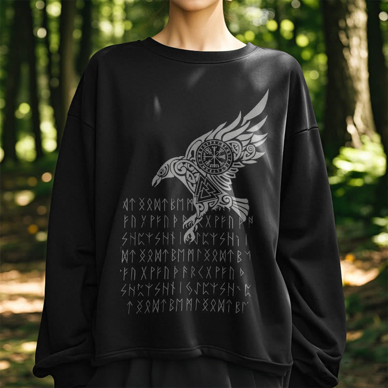 WorldNorse Raven With Vegvisir Runes Valknut Sweatshirt