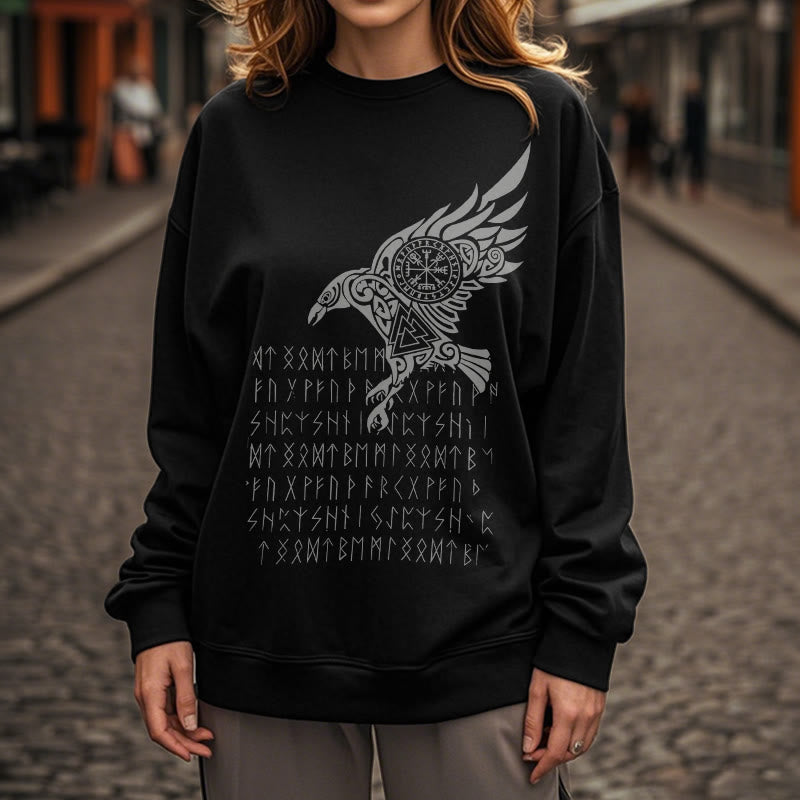 WorldNorse Raven With Vegvisir Runes Valknut Sweatshirt