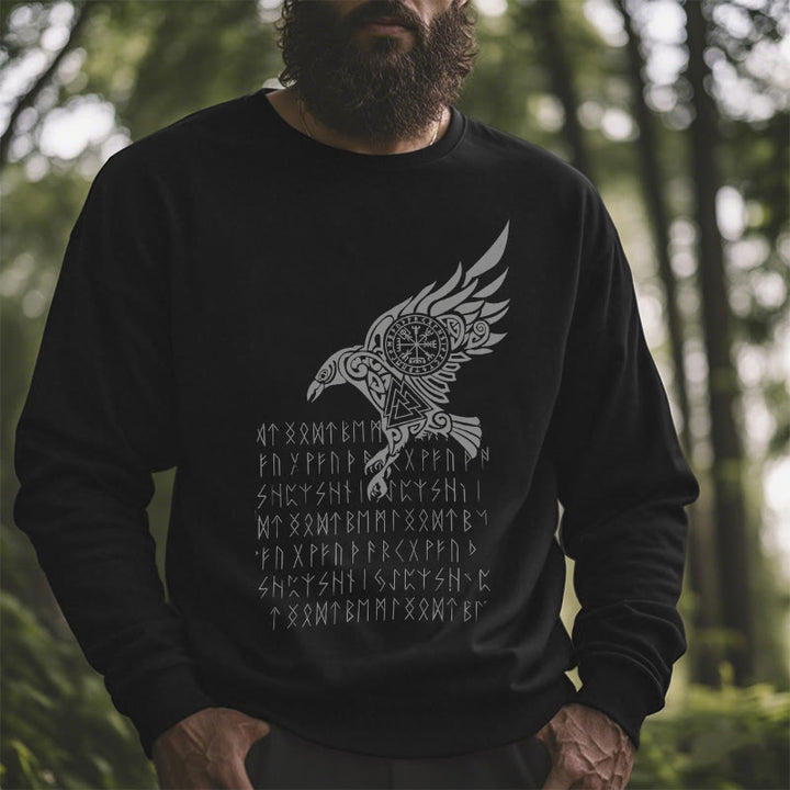 WorldNorse Raven With Vegvisir Runes Valknut Sweatshirt