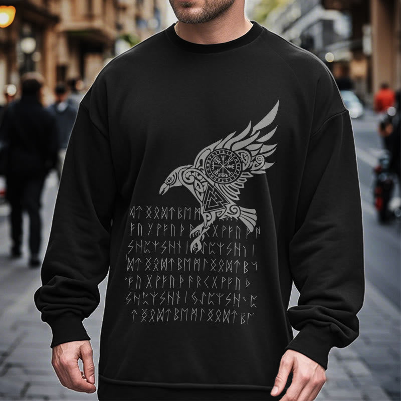 WorldNorse Raven With Vegvisir Runes Valknut Sweatshirt