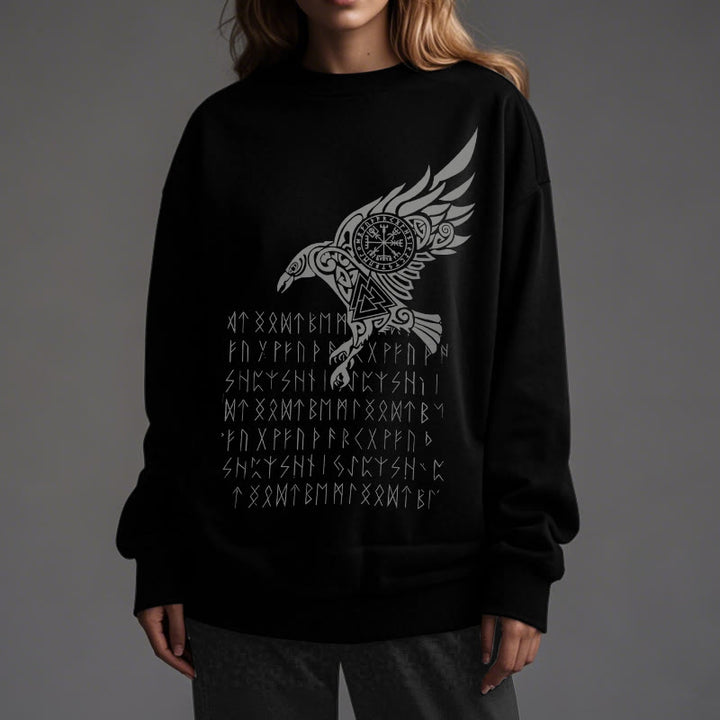 WorldNorse Raven With Vegvisir Runes Valknut Sweatshirt