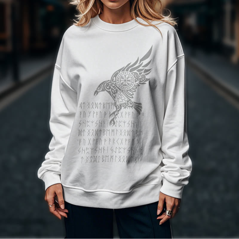 WorldNorse Raven With Vegvisir Runes Valknut Sweatshirt