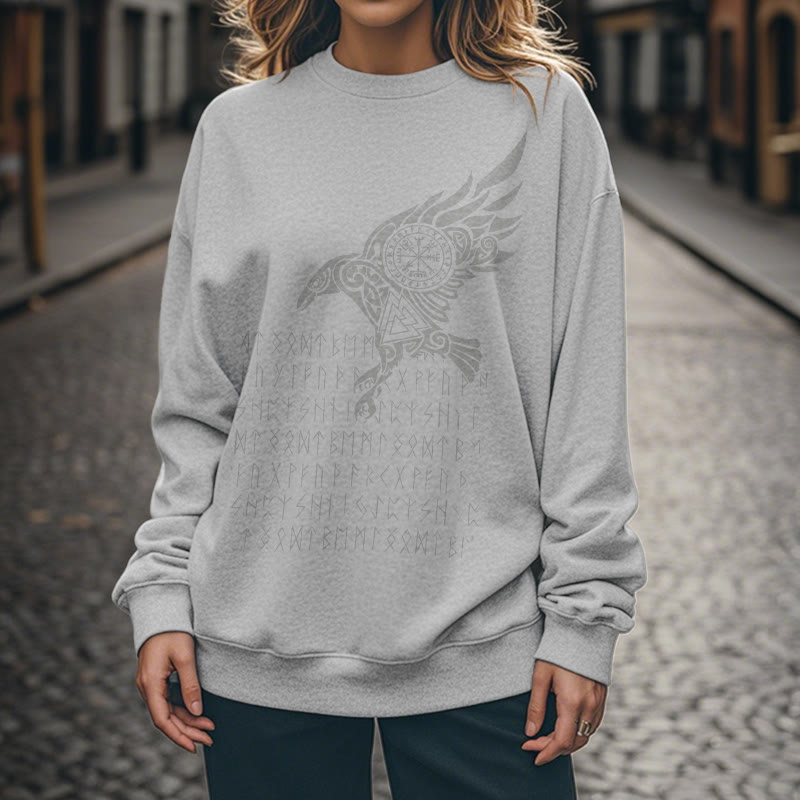 WorldNorse Raven With Vegvisir Runes Valknut Sweatshirt