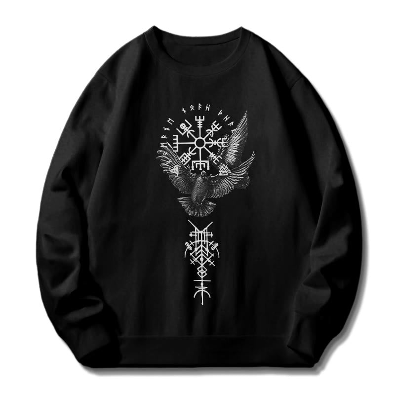 WorldNorse Viking Birds Runes Vegvisir Totem Sweatshirt