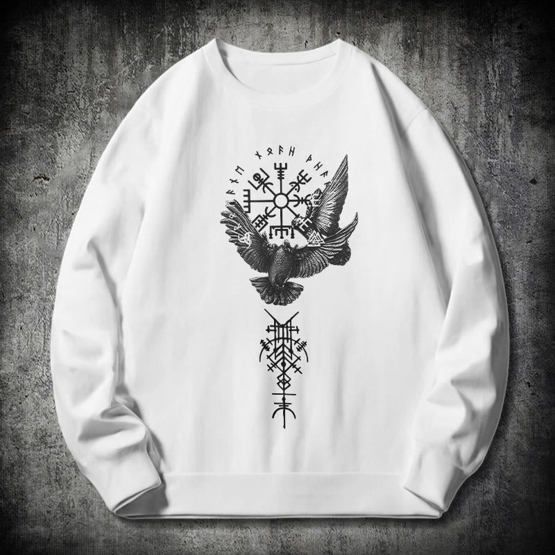 WorldNorse Viking Birds Runes Vegvisir Totem Sweatshirt - White - 2XL - image 10