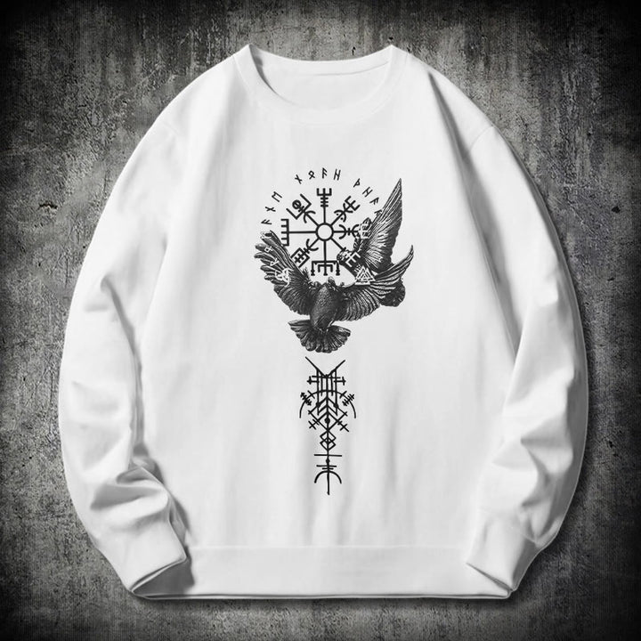 WorldNorse Viking Birds Runes Vegvisir Totem Sweatshirt - White - 2XL - image 10