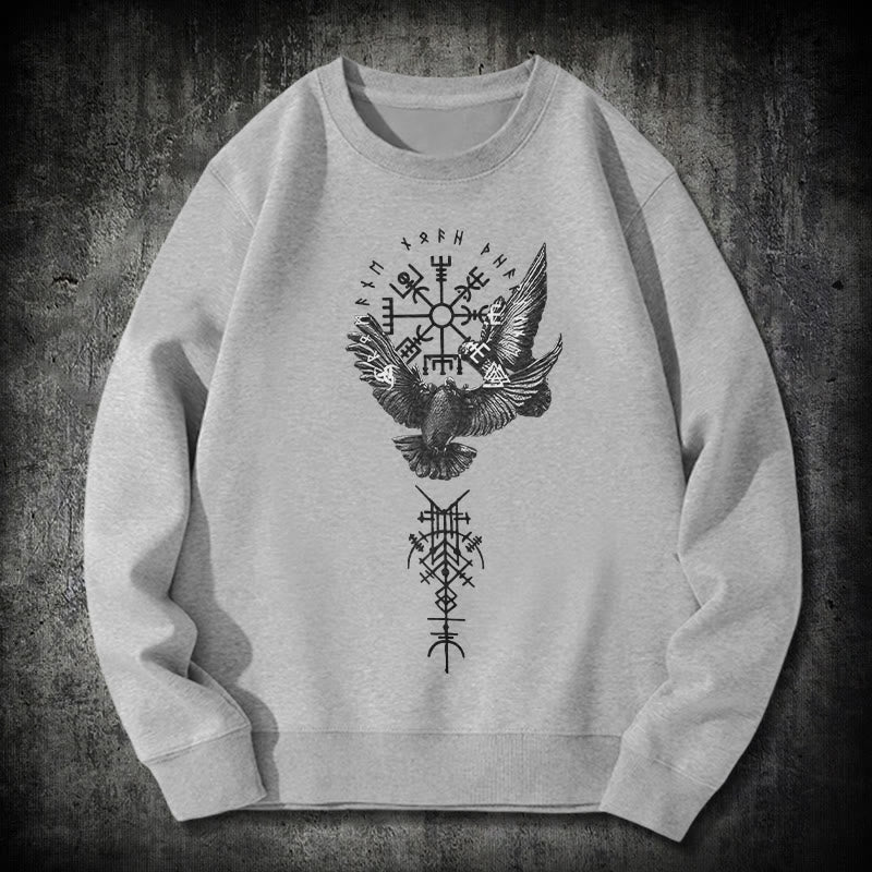 WorldNorse Viking Birds Runes Vegvisir Totem Sweatshirt