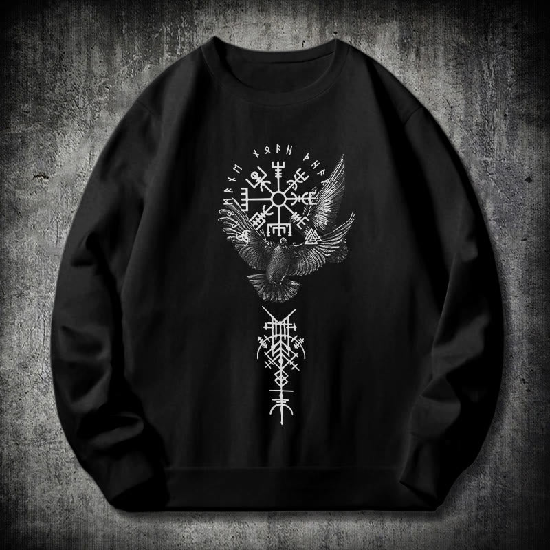 WorldNorse Viking Birds Runes Vegvisir Totem Sweatshirt - Black - 2XL - image 0