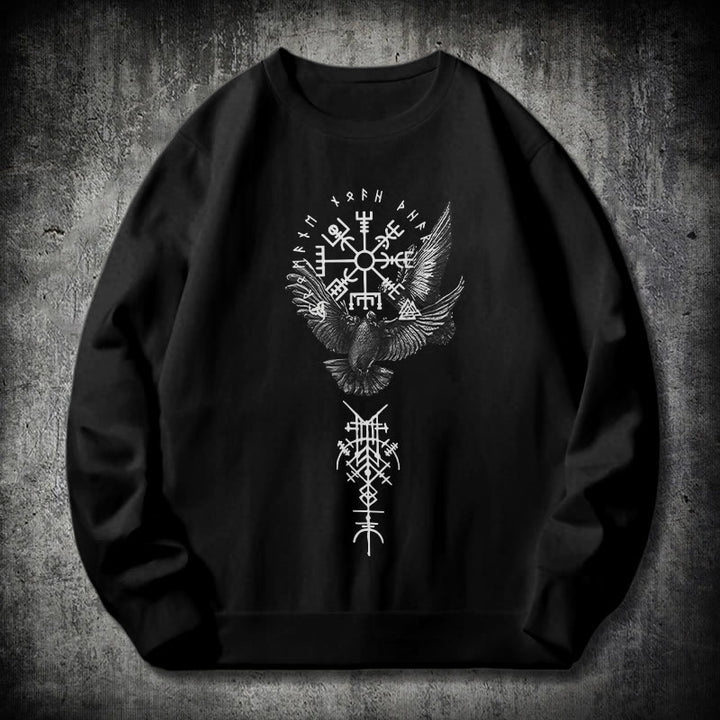 WorldNorse Viking Birds Runes Vegvisir Totem Sweatshirt - Black - 2XL - image 0
