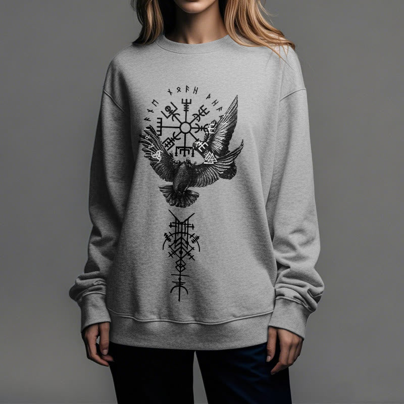 WorldNorse Viking Birds Runes Vegvisir Totem Sweatshirt