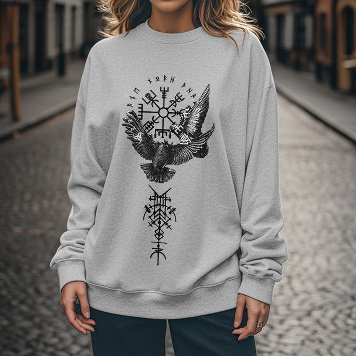 WorldNorse Viking Birds Runes Vegvisir Totem Sweatshirt