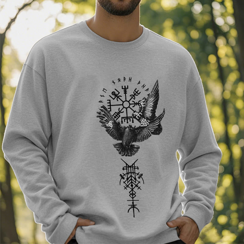 WorldNorse Viking Birds Runes Vegvisir Totem Sweatshirt