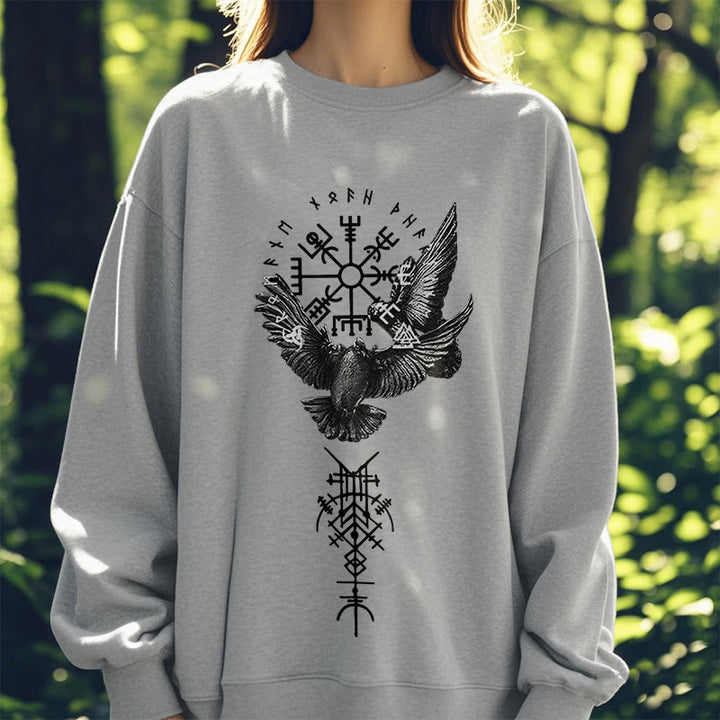 WorldNorse Viking Birds Runes Vegvisir Totem Sweatshirt