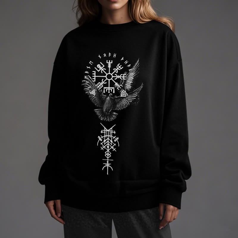 WorldNorse Viking Birds Runes Vegvisir Totem Sweatshirt