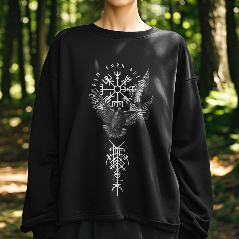 WorldNorse Viking Birds Runes Vegvisir Totem Sweatshirt