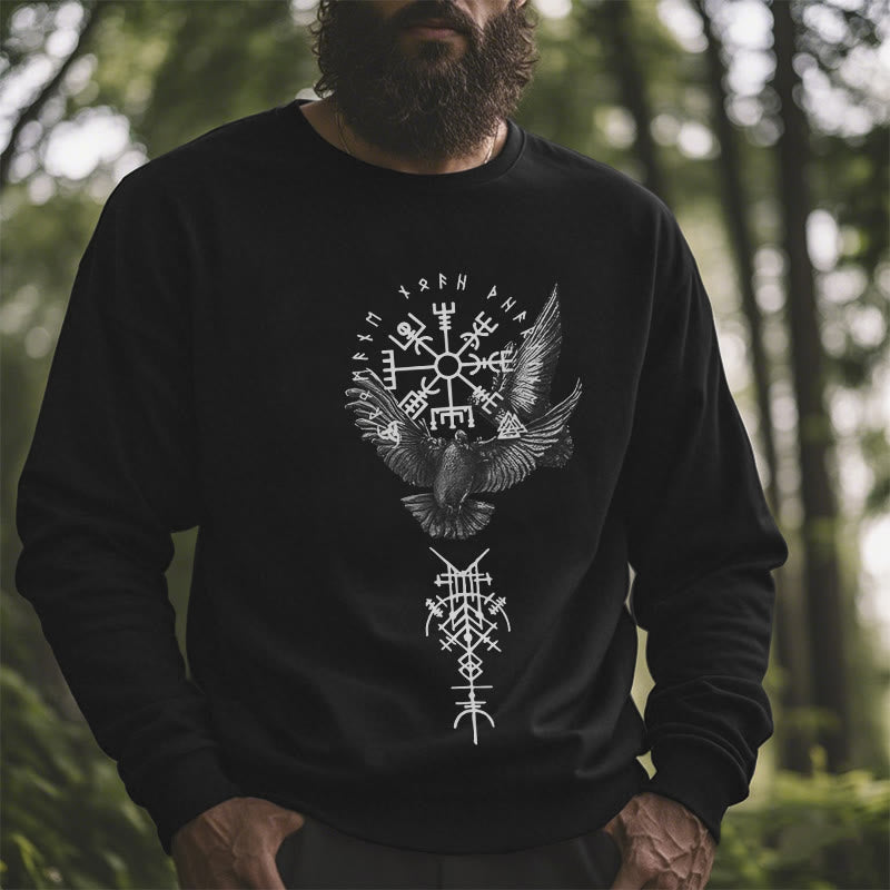 WorldNorse Viking Birds Runes Vegvisir Totem Sweatshirt - image 5