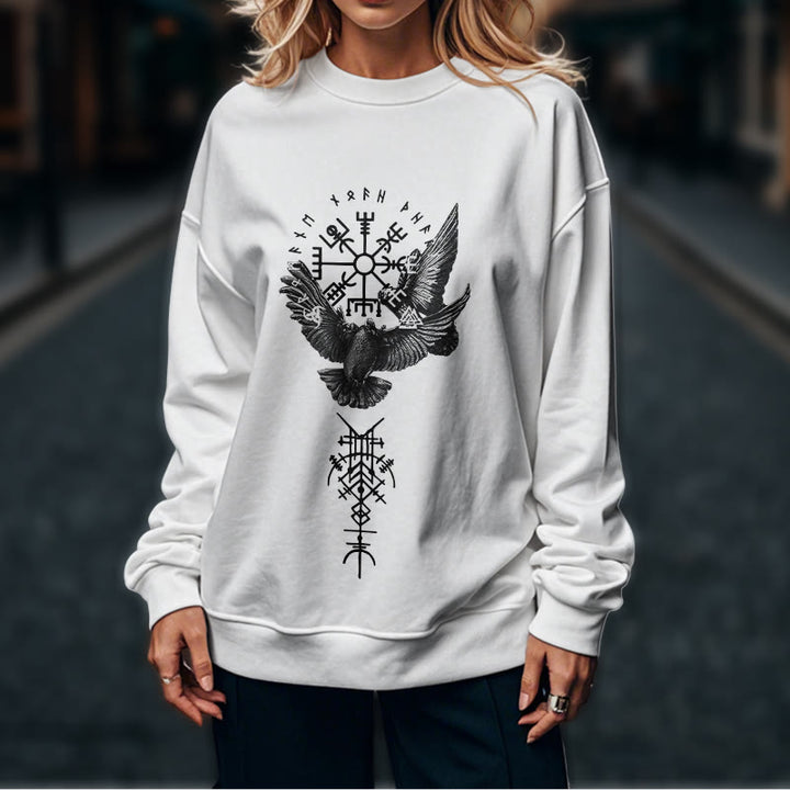 WorldNorse Viking Birds Runes Vegvisir Totem Sweatshirt