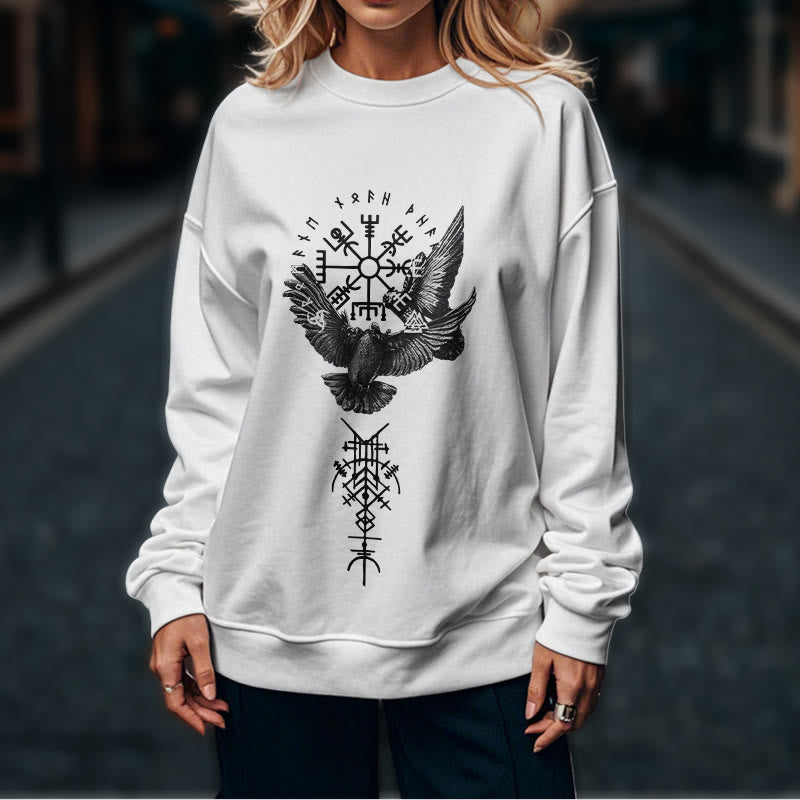 WorldNorse Viking Birds Runes Vegvisir Totem Sweatshirt - image 17