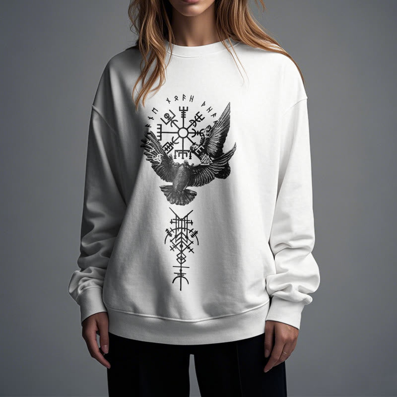 WorldNorse Viking Birds Runes Vegvisir Totem Sweatshirt