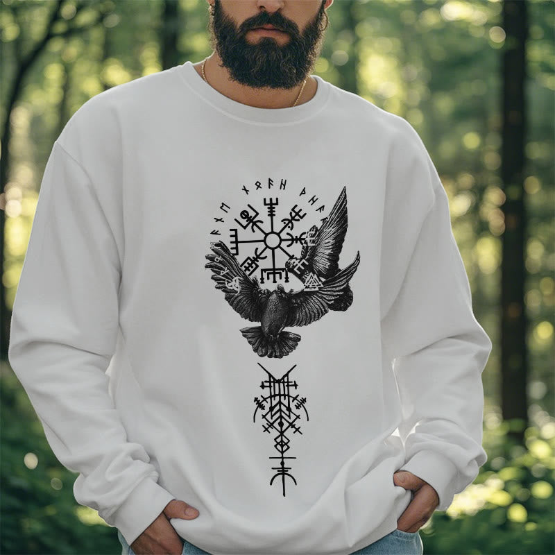 WorldNorse Viking Birds Runes Vegvisir Totem Sweatshirt - image 13