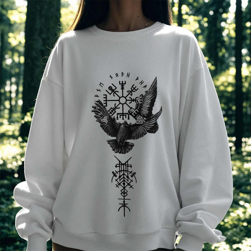 WorldNorse Viking Birds Runes Vegvisir Totem Sweatshirt