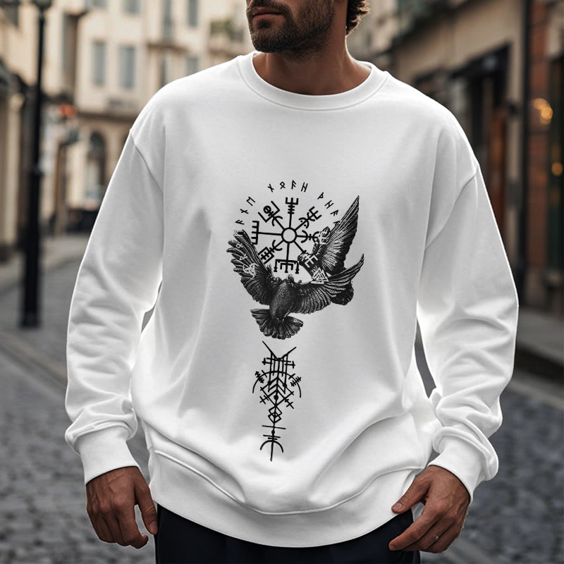 WorldNorse Viking Birds Runes Vegvisir Totem Sweatshirt