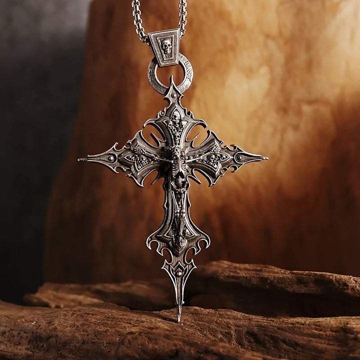 WorldNorse Bones of Faith Gothic Skull Cross Pendant Necklace