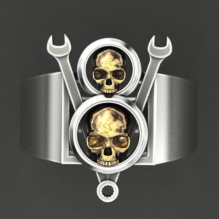 FREE Today: Gothic Double Gold Skull Spanner Ring