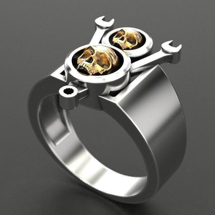 FREE Today: Gothic Double Gold Skull Spanner Ring