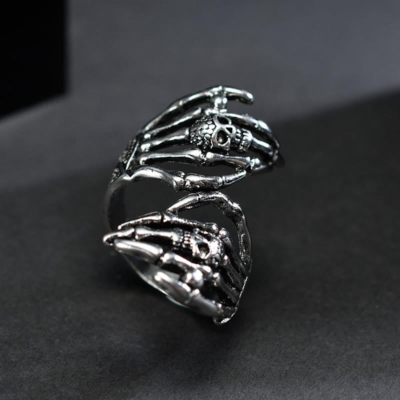 WorldNorse Dark Skull Double Hand Grab Ring