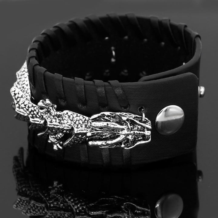 WorldNorse Norse Dragon Whip Stitch Bracelet - Black - image 2