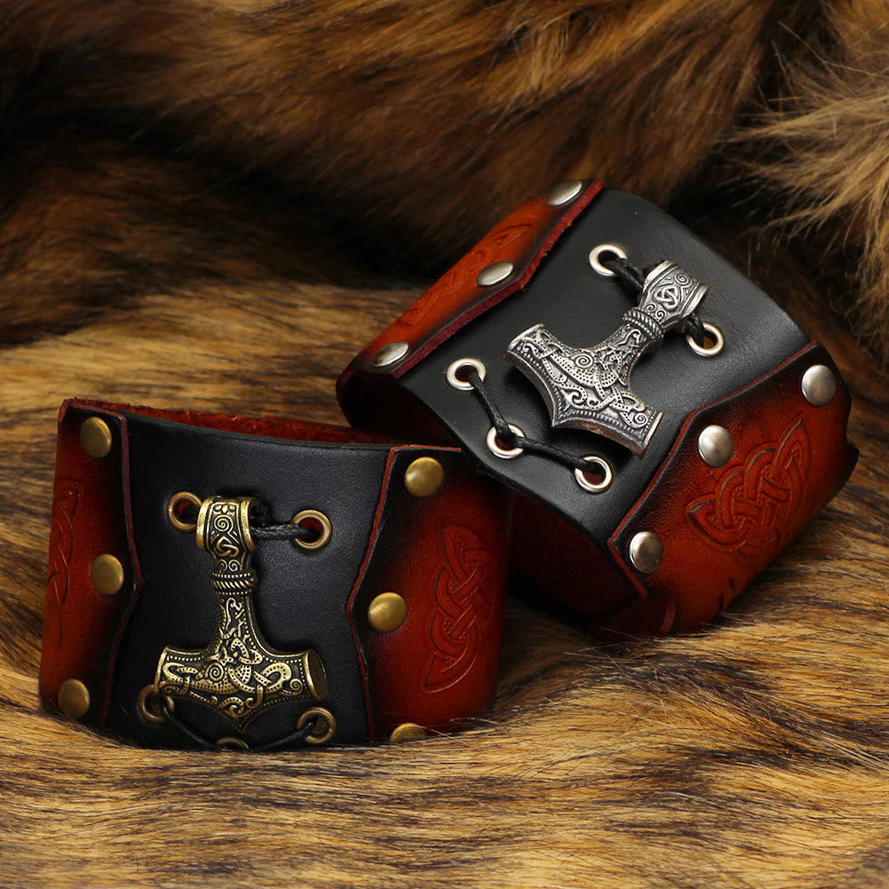 WorldNorse Mjolnir Leather Cuff Bracelet