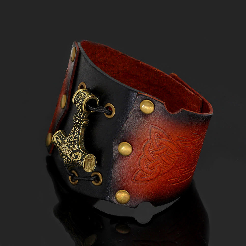 WorldNorse Mjolnir Leather Cuff Bracelet