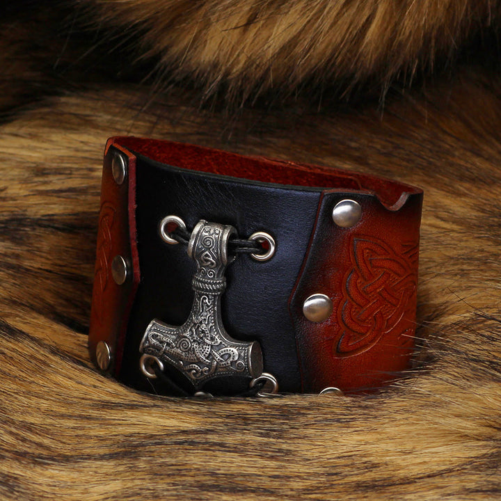 WorldNorse Mjolnir Leather Cuff Bracelet