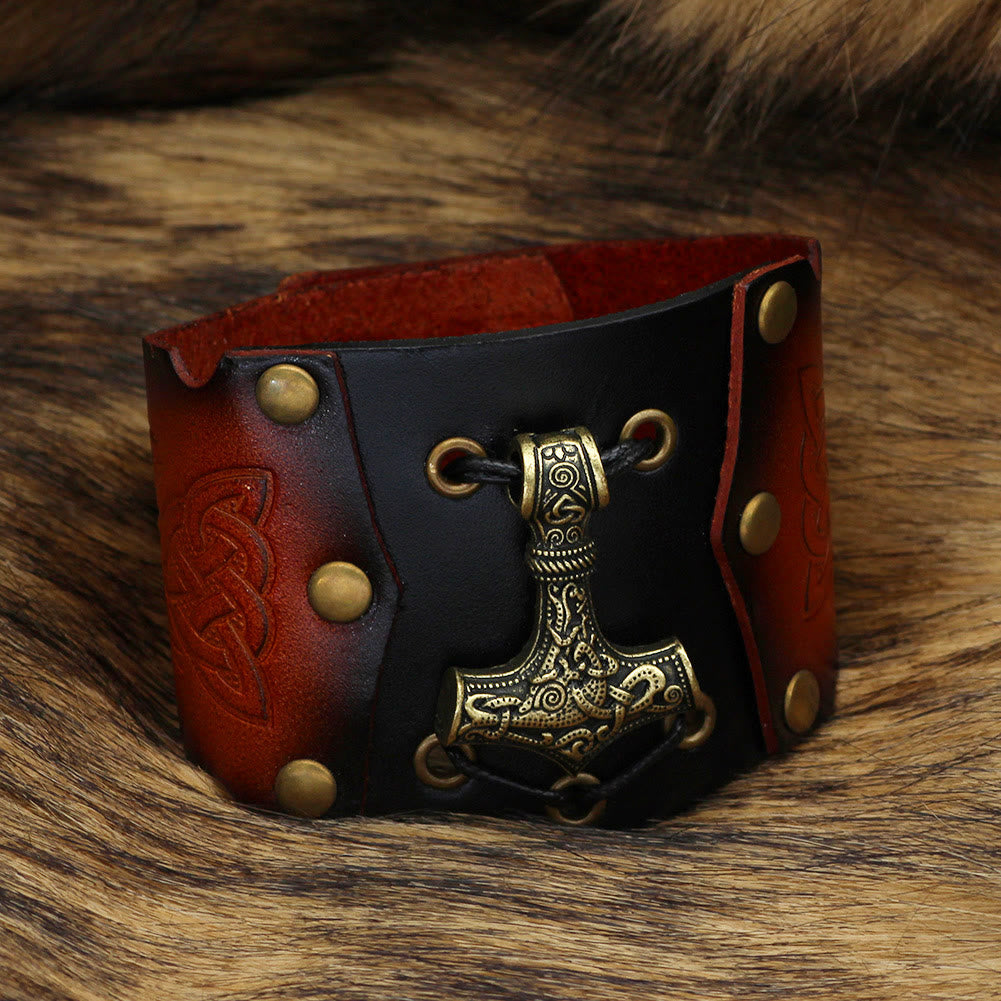 WorldNorse Mjolnir Leather Cuff Bracelet