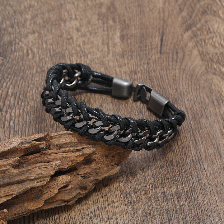 WorldNorse Leather Chain Woven Bracelet