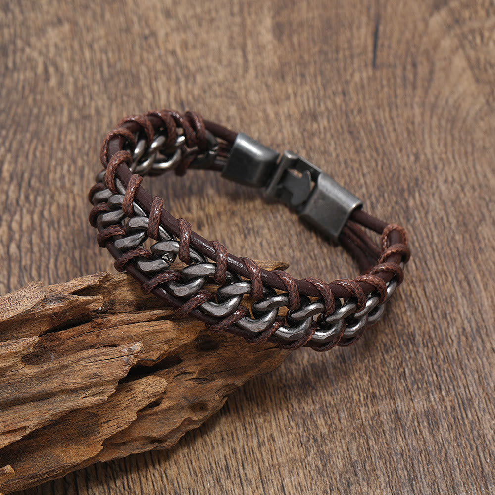 WorldNorse Leather Chain Woven Bracelet - Brown - image 4