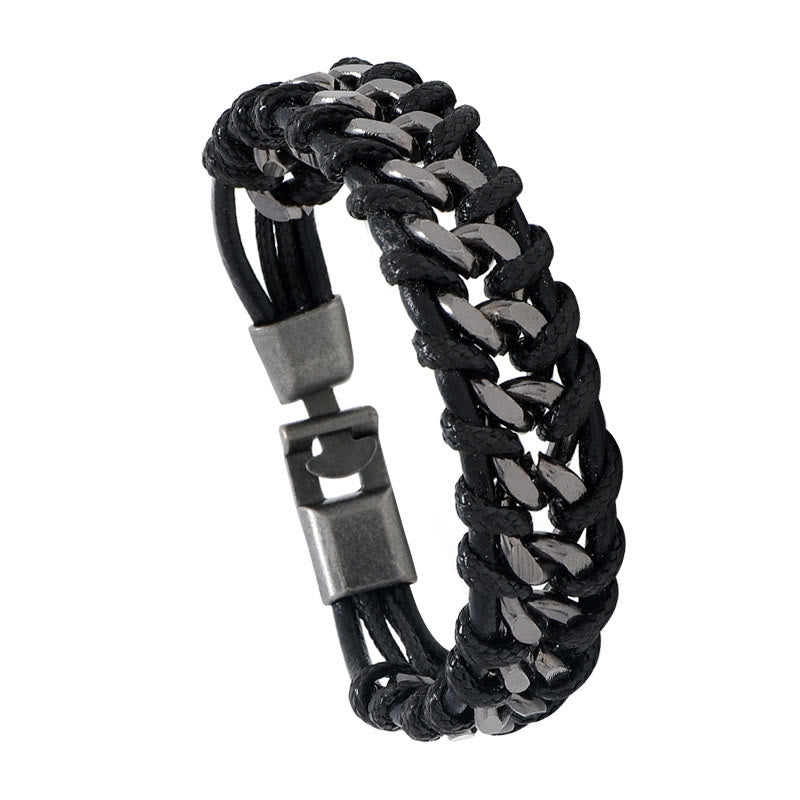 WorldNorse Leather Chain Woven Bracelet